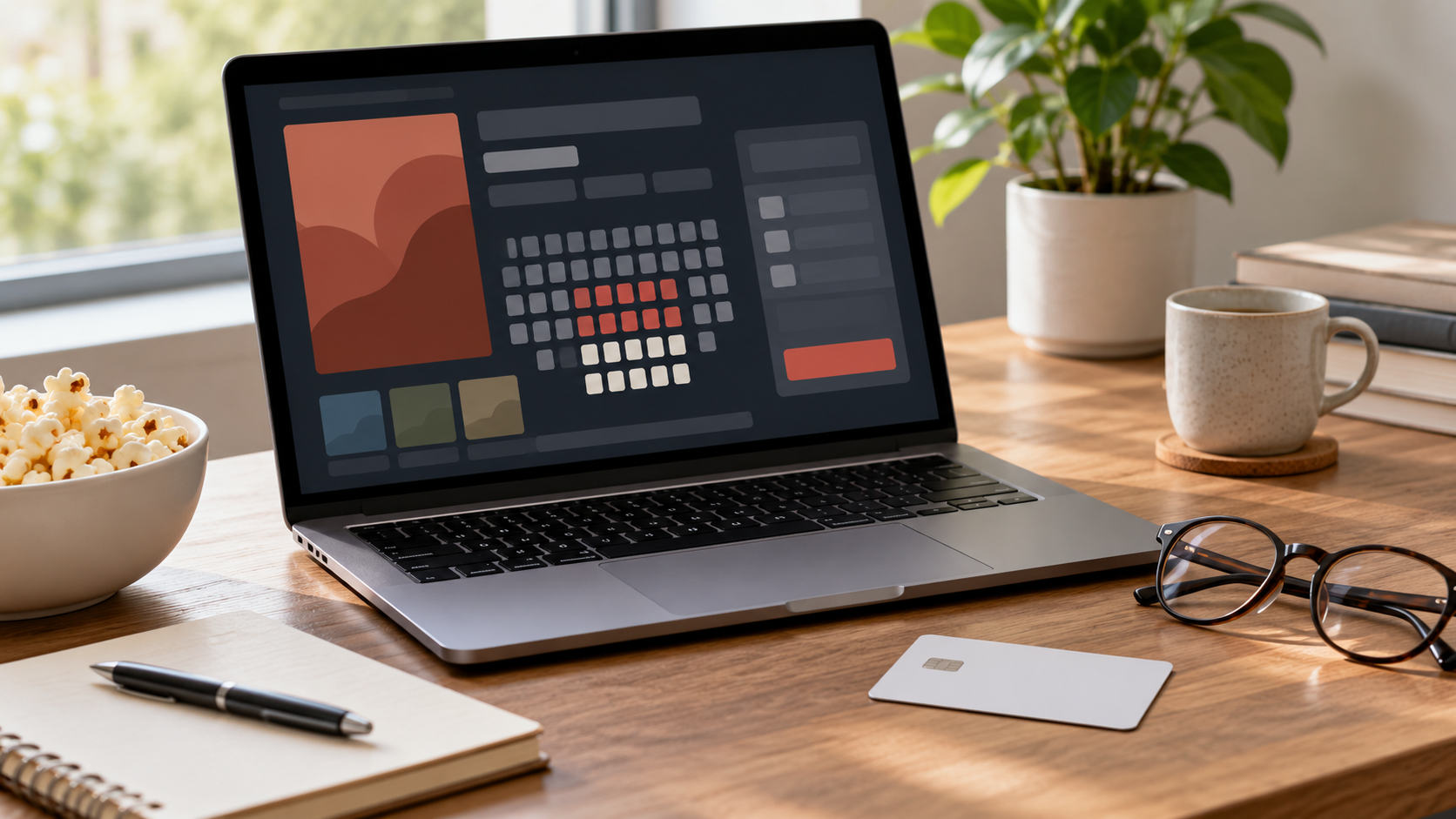 無地の予約画面を表示したノートPCとカード