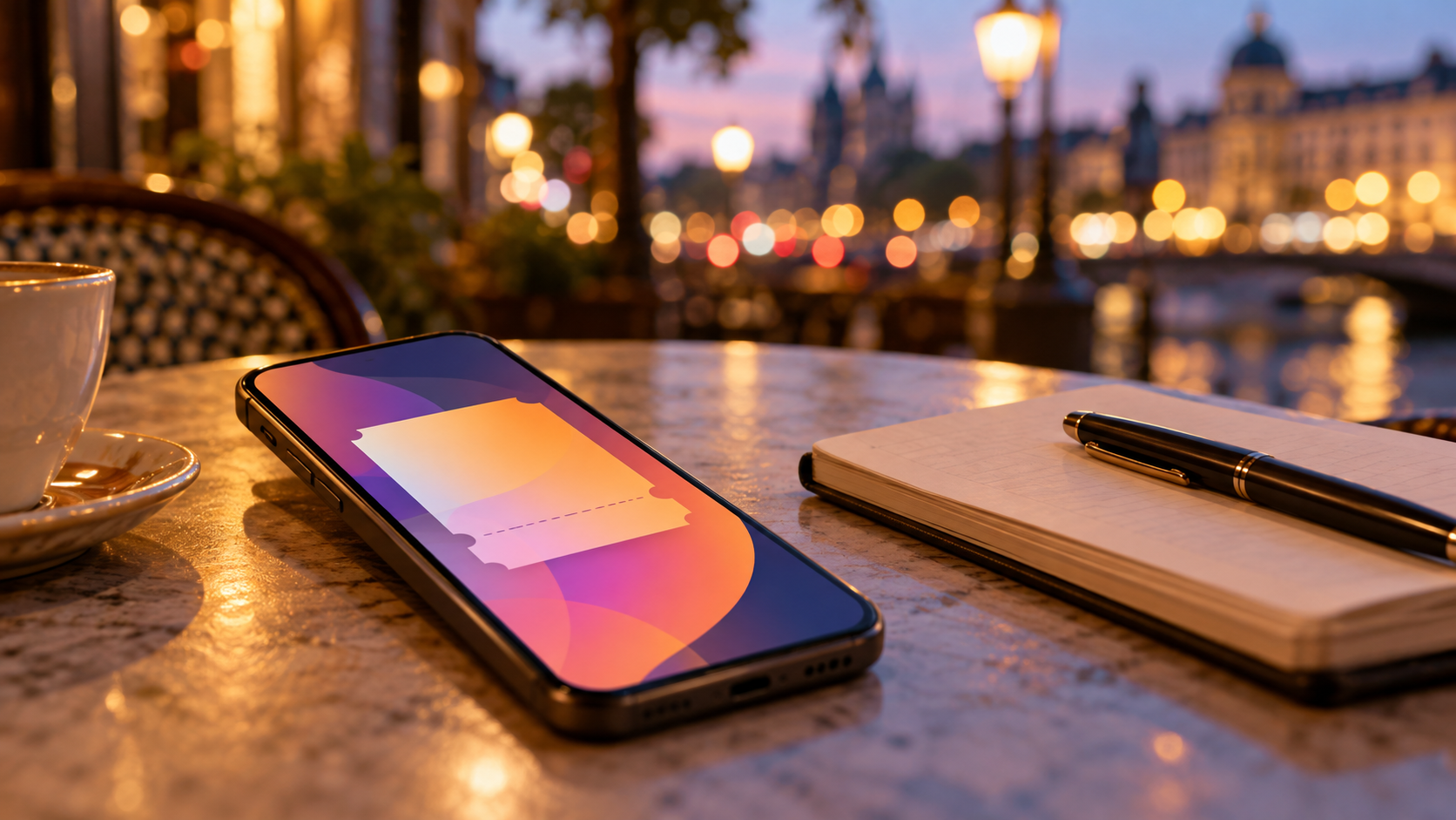 抽象的なチケット表示のスマートフォンとノート