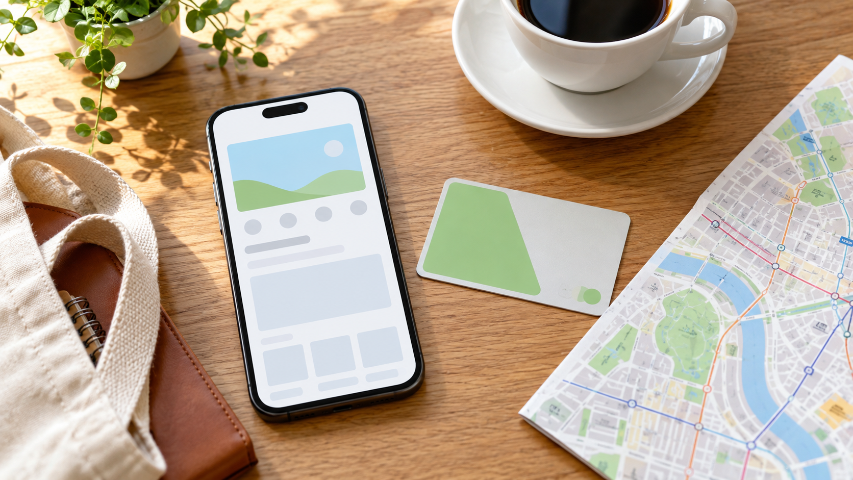 スマートフォンと交通系カード、地図で公式情報を確認する準備のイメージ